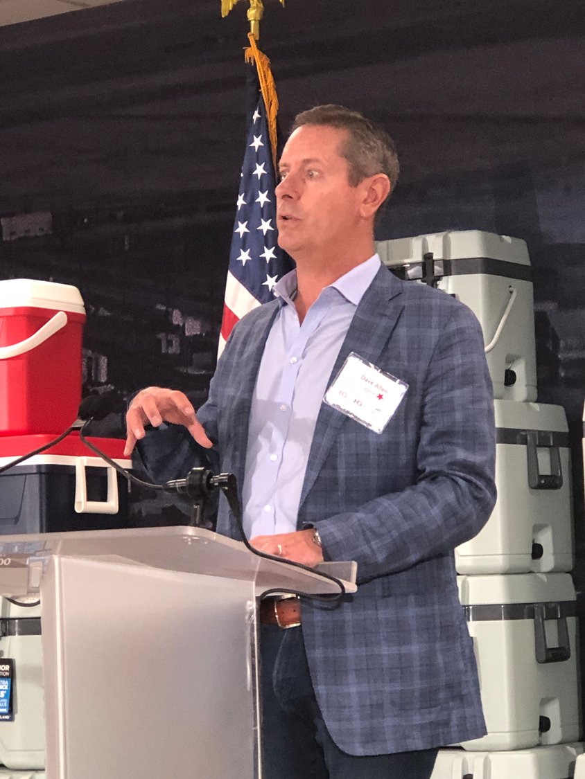Igloo Products Corp. President and CEO Dave Allen speaks during the announcement of the company’s new Overland product line.